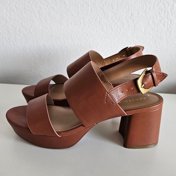 NEW Aerosoles | Camilia Cognac Brown Gold Buckle Heel Platform Sandal, Womens 11 - Picture 2 of 7